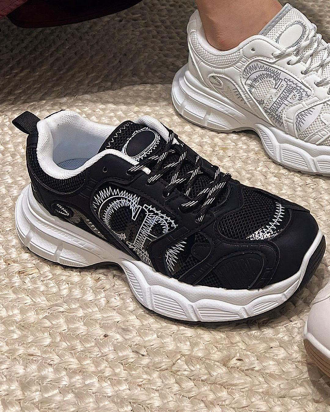 Black White D Chunky Trainers