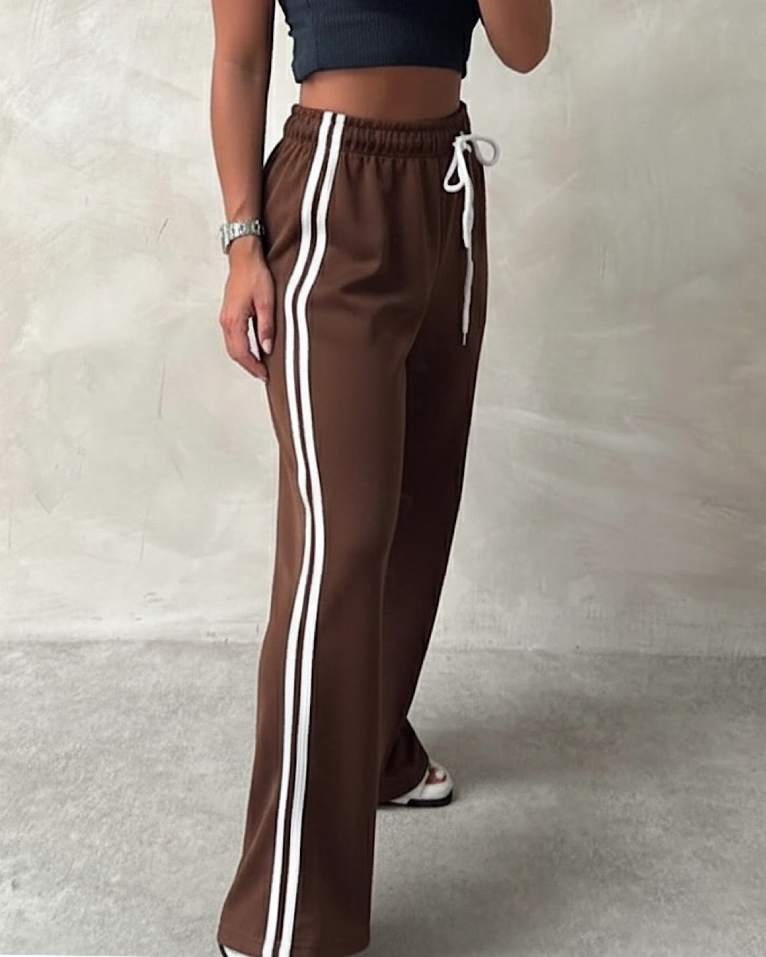 Chocolate Joggers with White Side Stripes