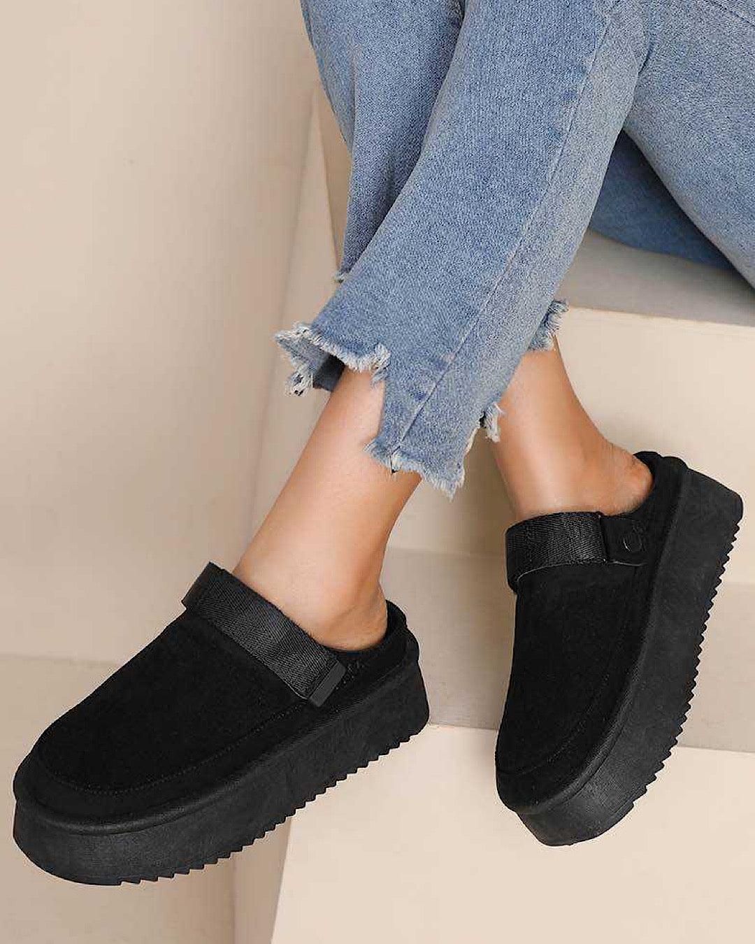 Black Faux Suede Platform Boots