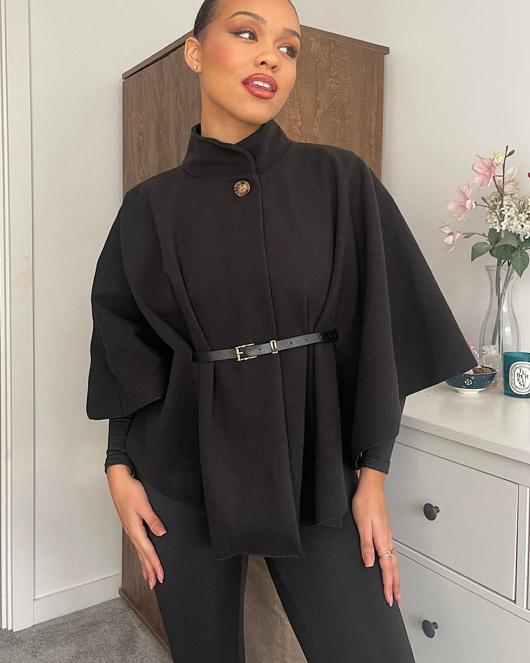Black Belted Cape Poncho