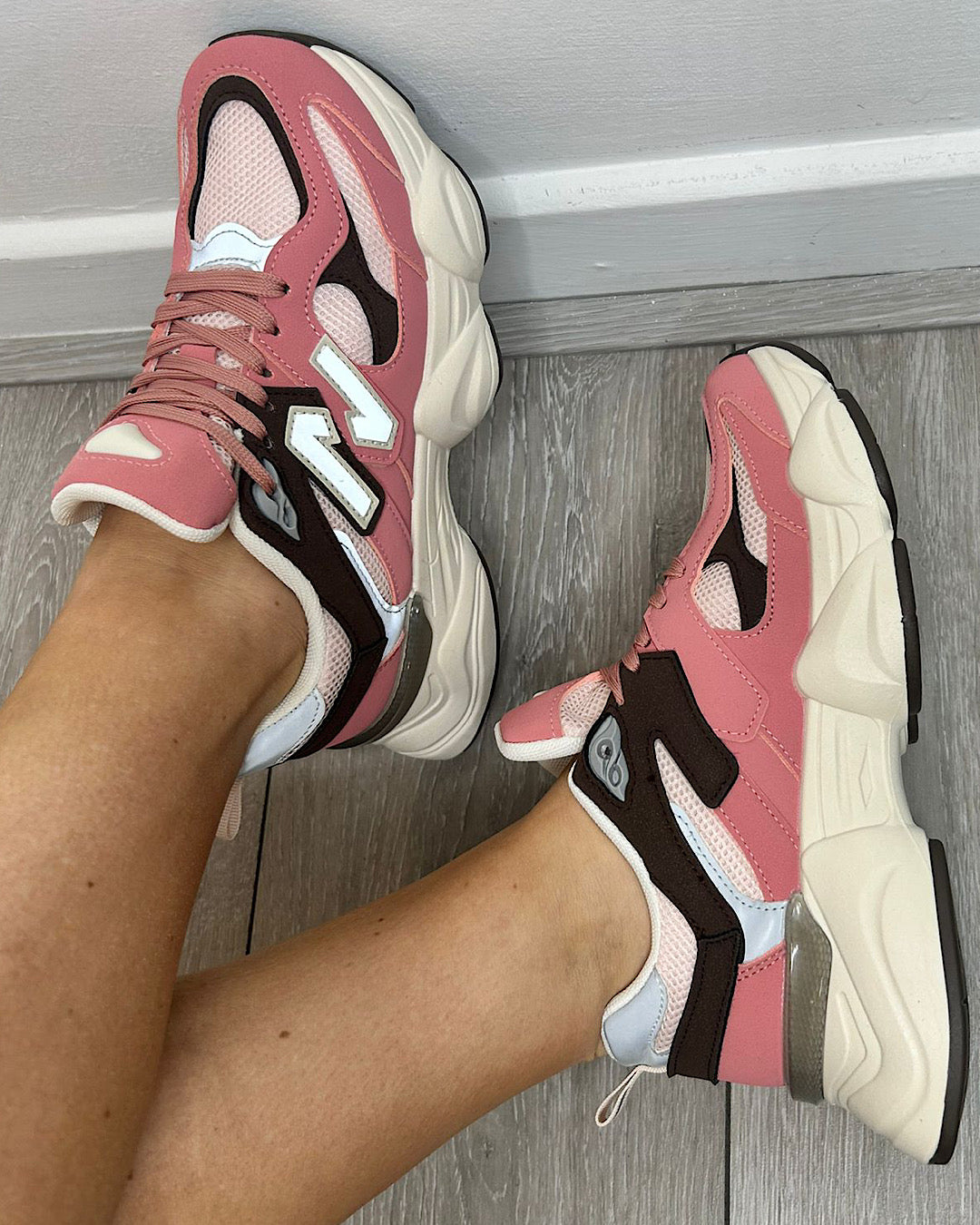Pink Beige Chunky Lace Up Trainers