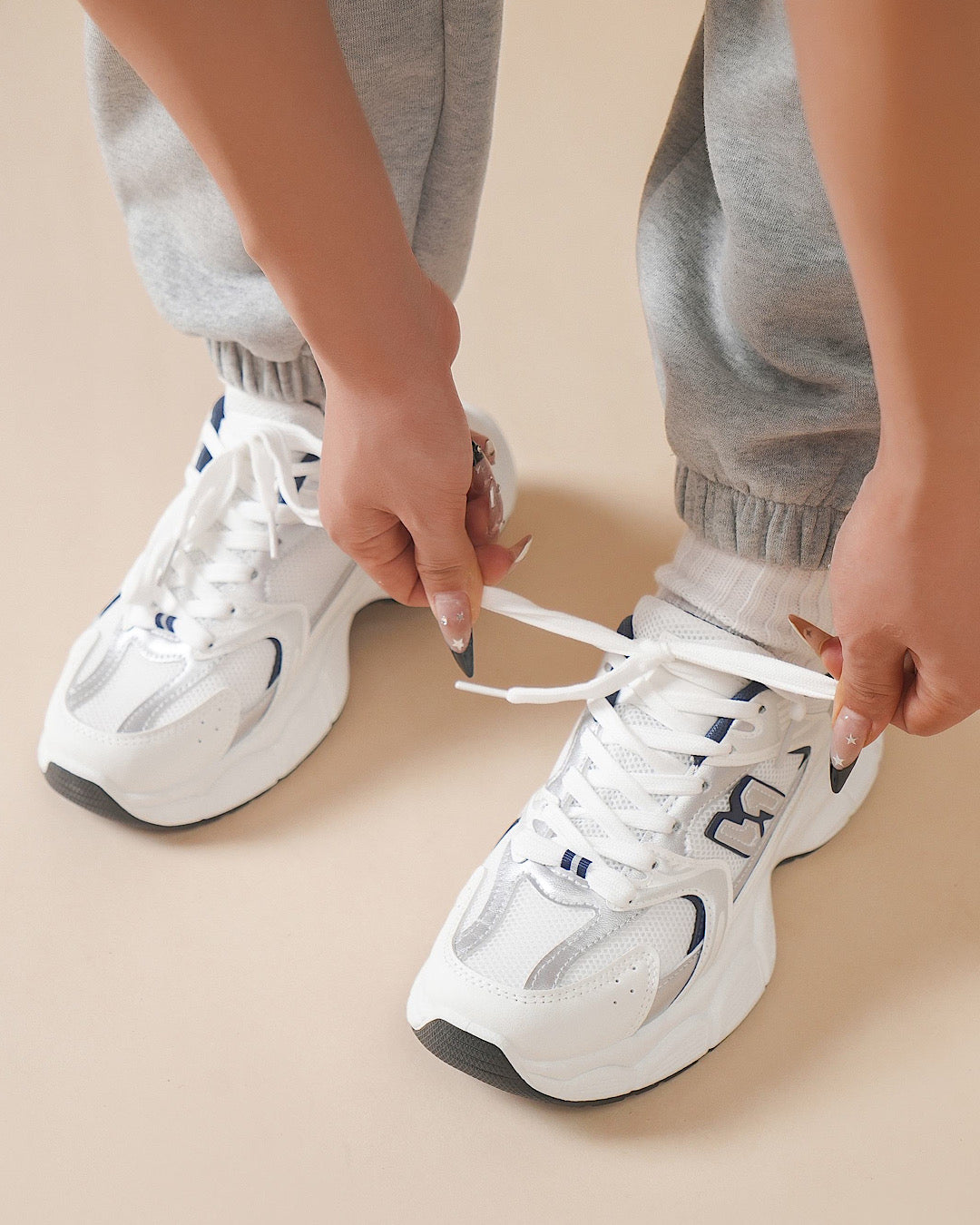 White Chunky Lace Up Trainers