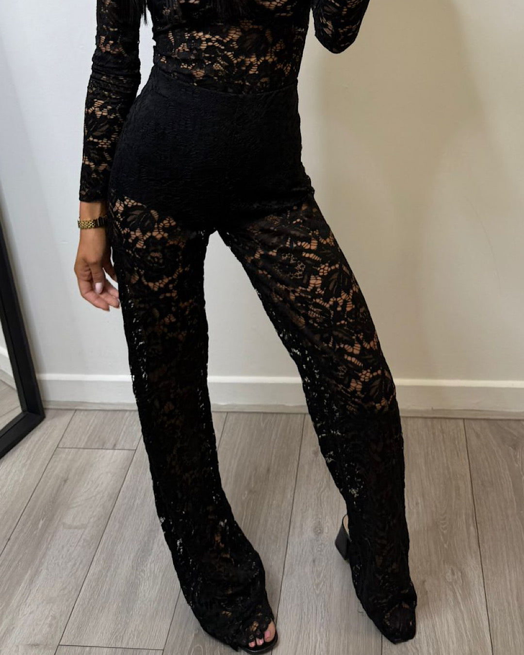 Black Lace Wide Leg Trousers