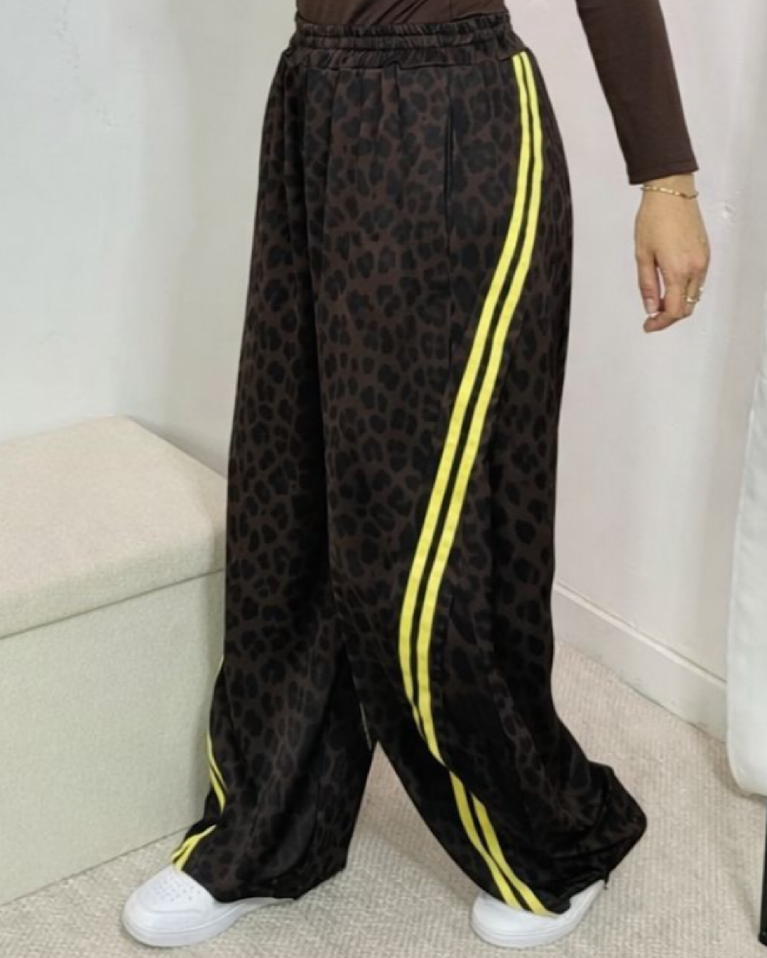 Leopard Print Joggers with Stripe