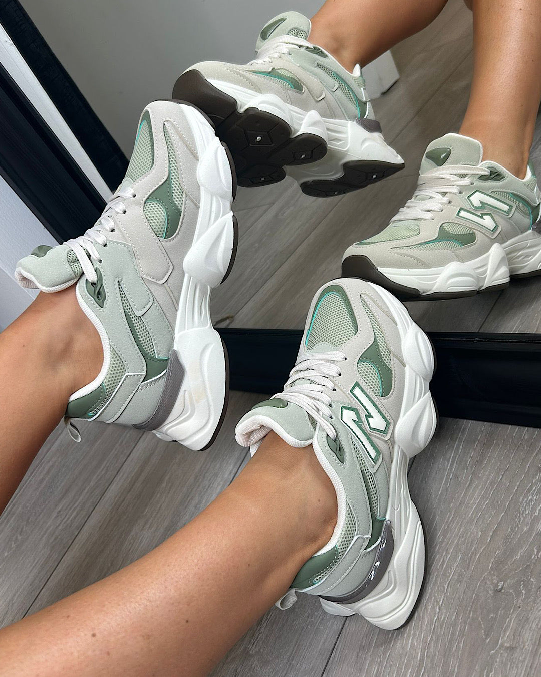 Khaki Beige Chunky Lace Up Trainers