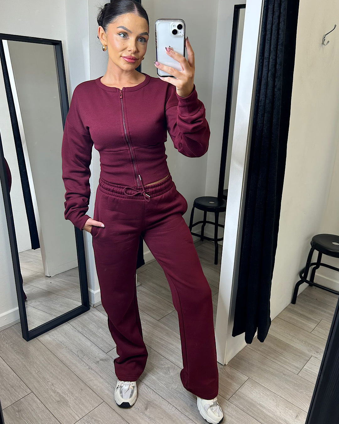 Wine Cinch Waist Jacket and Joggers Suit