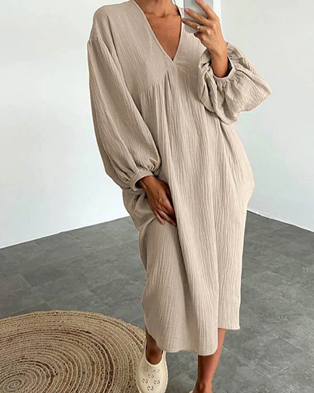 Beige Cheesecloth Maxi Dress