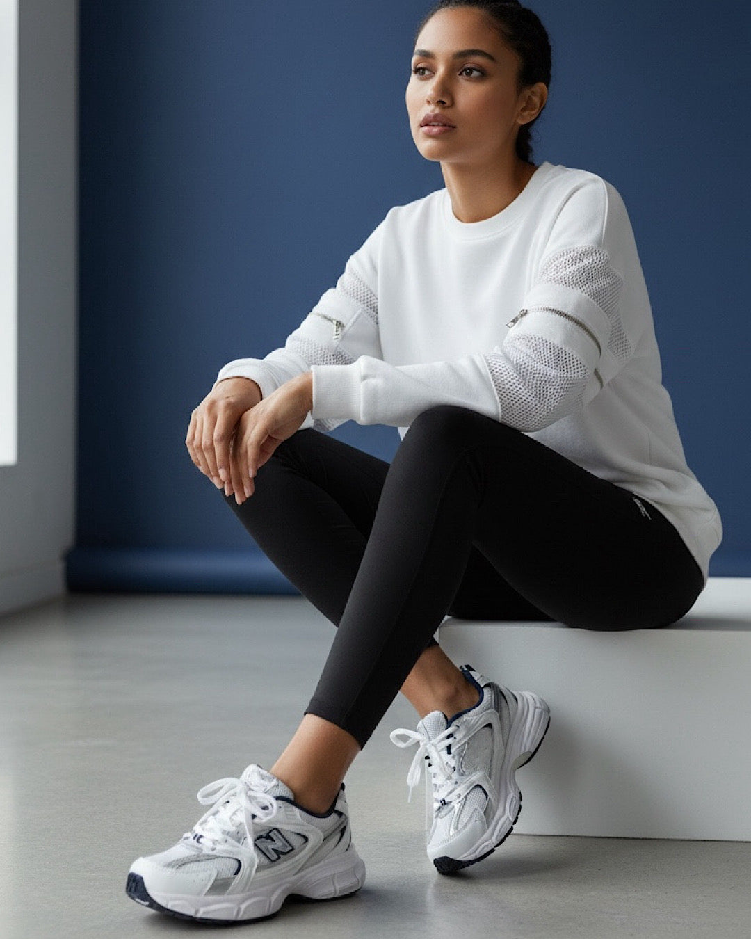 White Blue Chunky Lace Up Trainers