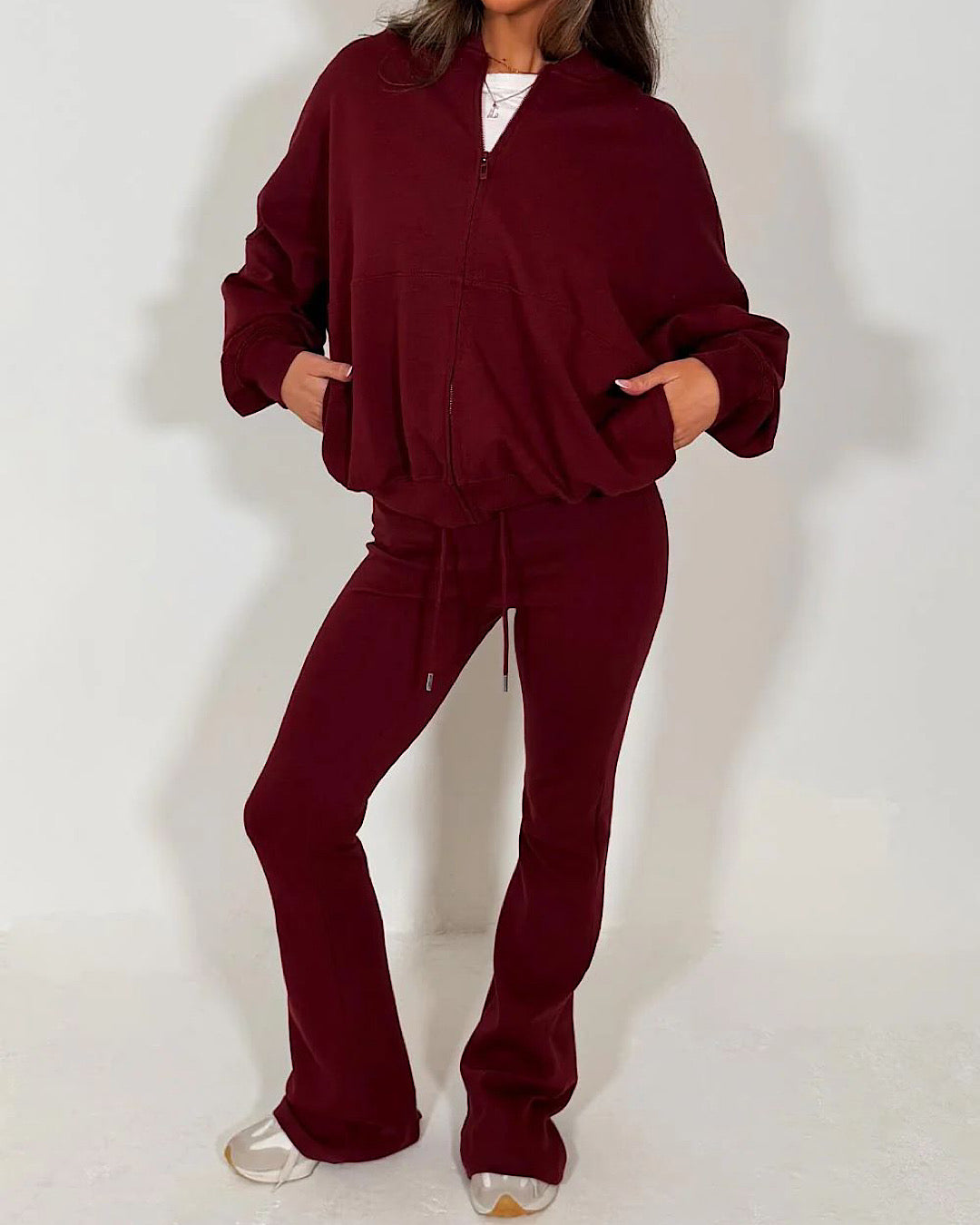 Burgundy Bomber Jacket and Joggers Suit
