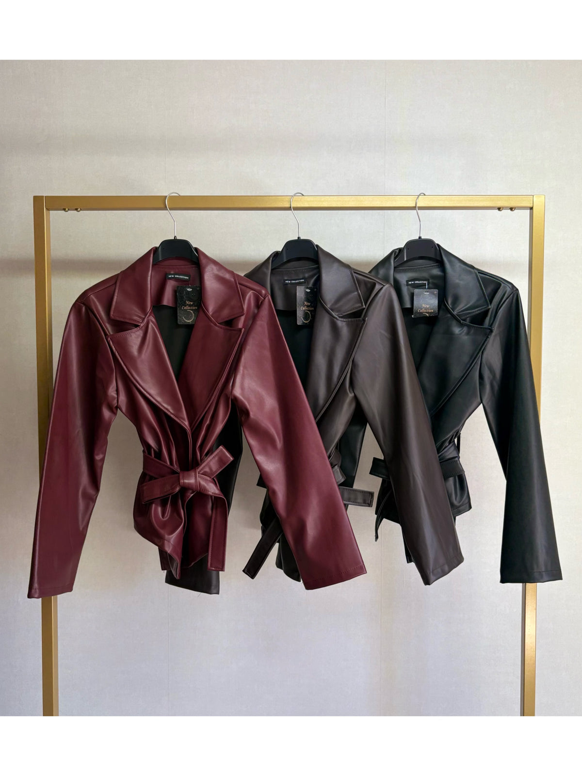 Belted Black Faux Leather Jacket