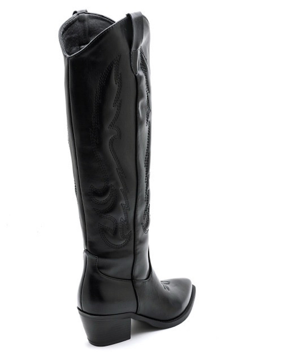 Black Faux Leather Cowboy Boots