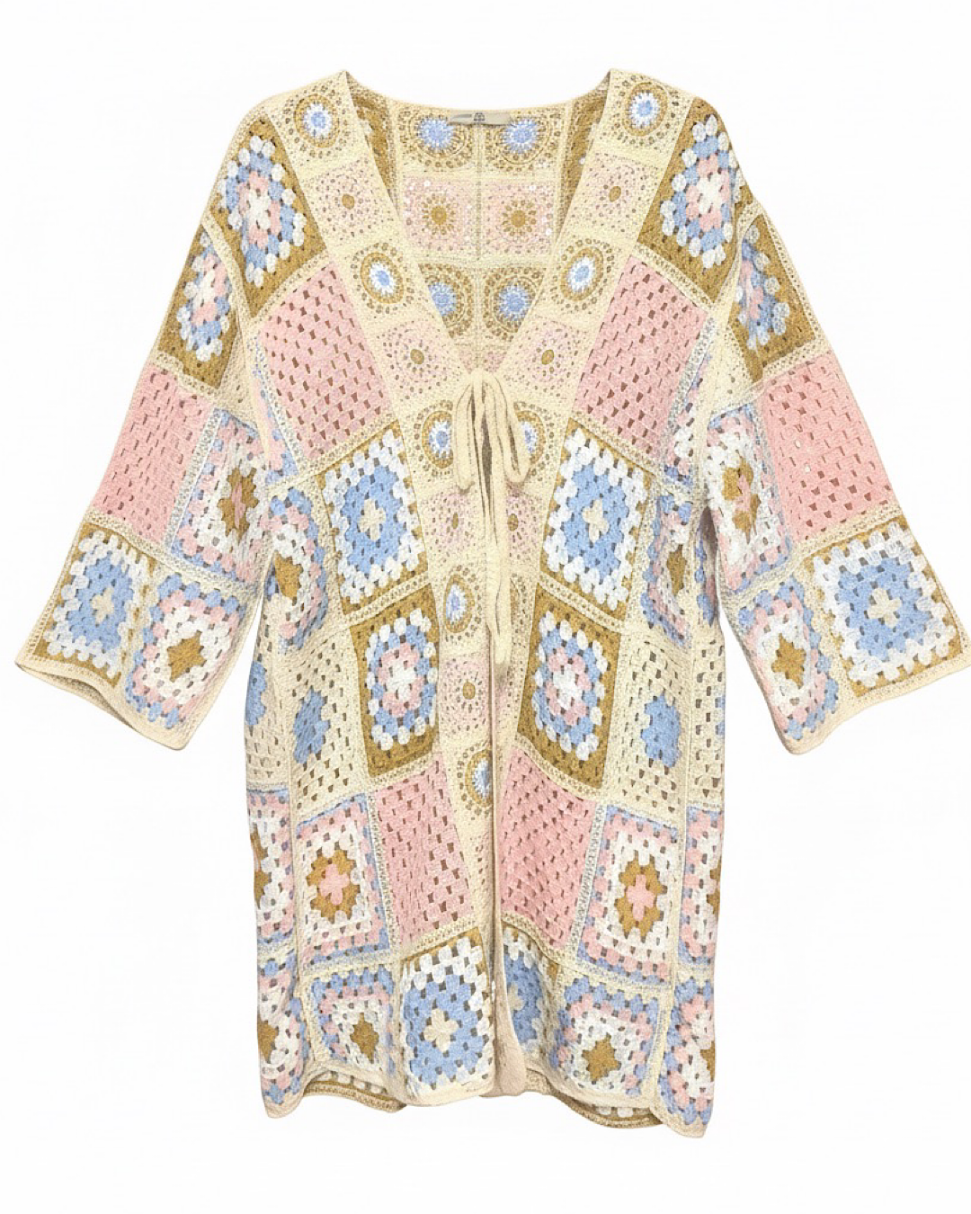 Long Floral Crochet Cardigan