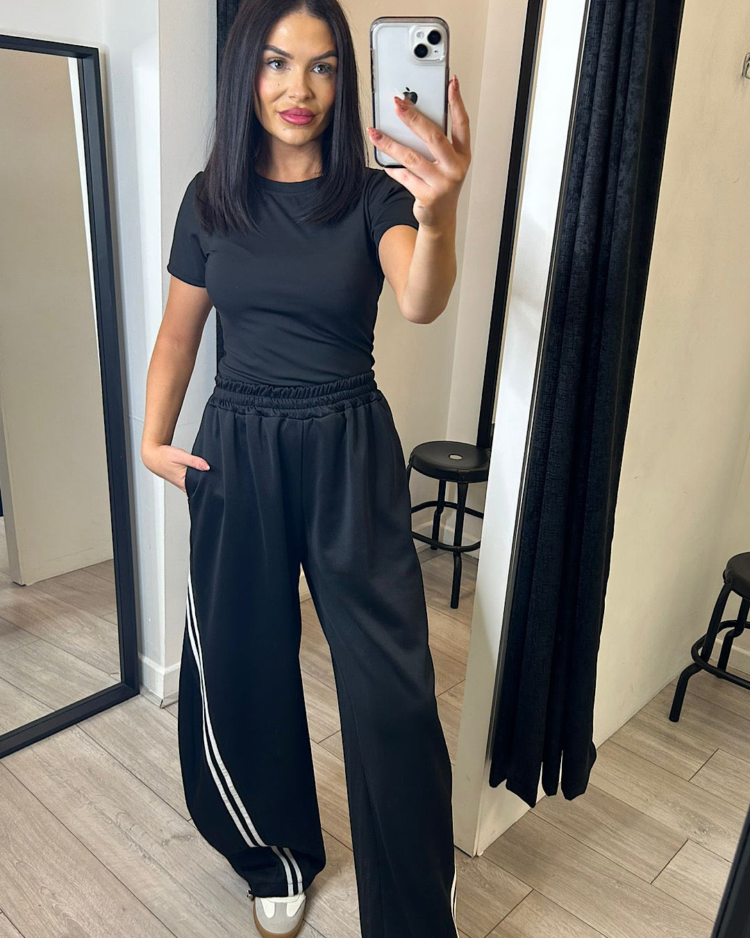 Black Baggy Joggers with Stripe