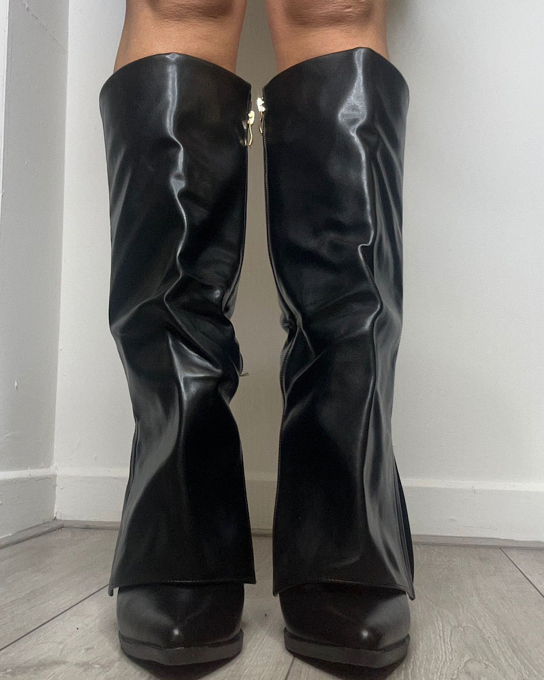 Black Fold Over Western Heeled Boots
