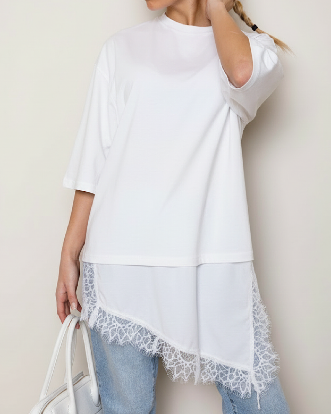 White Lace Hem Tee Dress