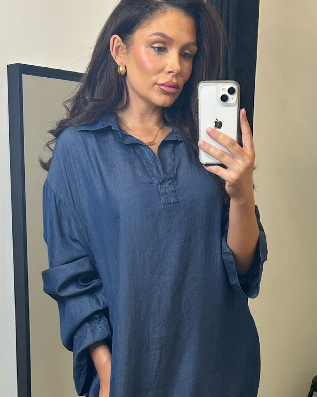 Collared Denim Oversized Maxi Dress