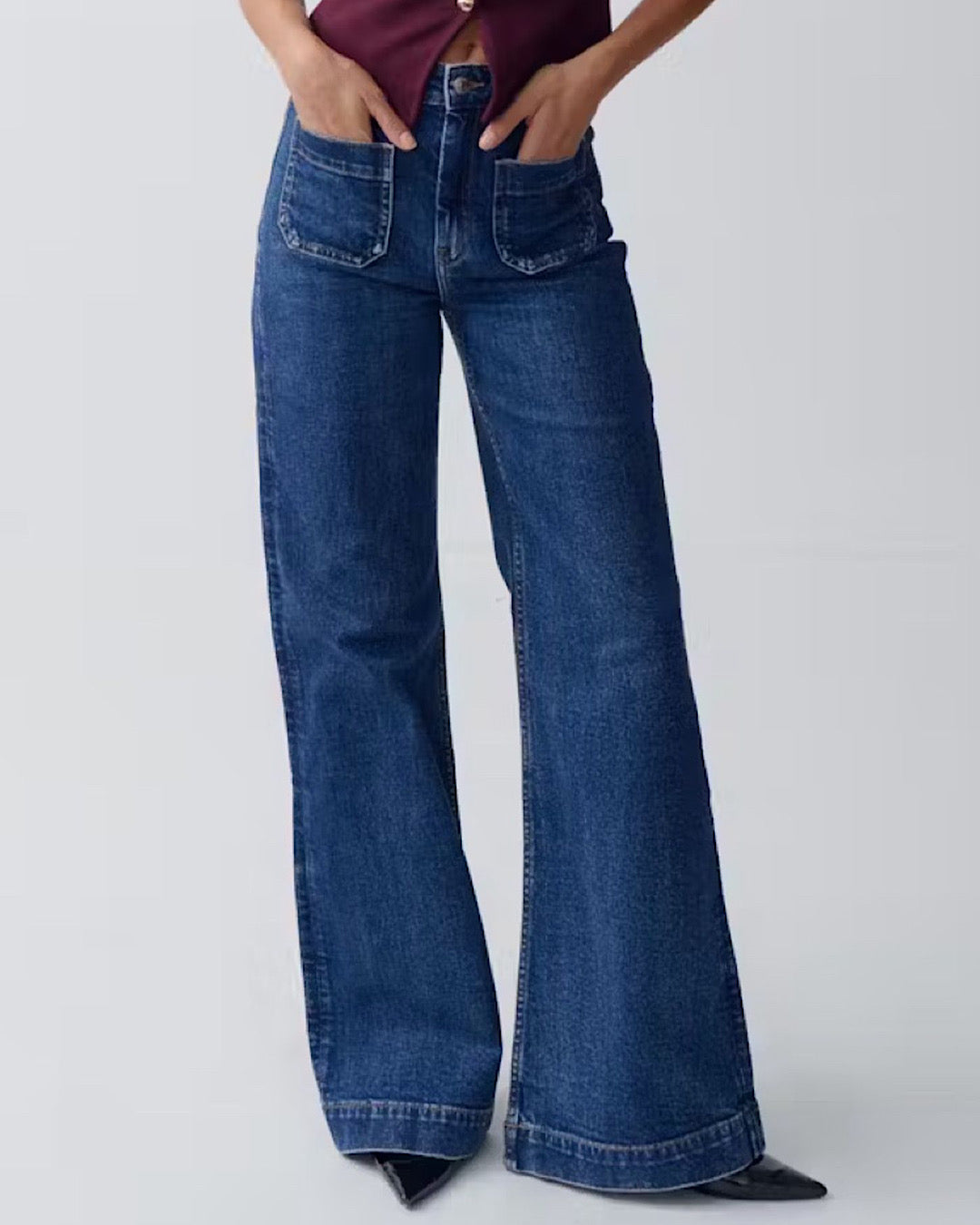 Stretch Wide Leg Dark Blue Jeans