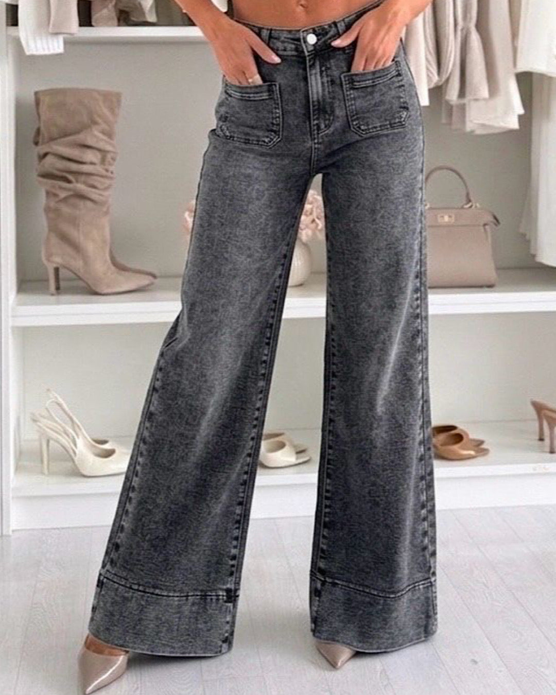 Black Washed Wide Leg Jeans
