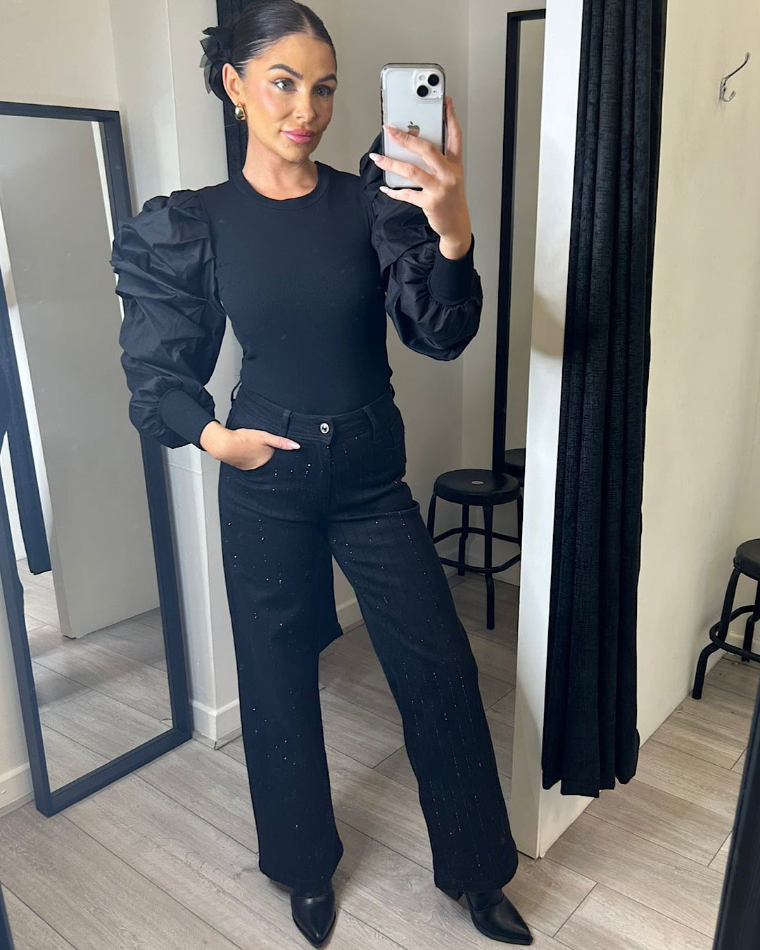 Black Puff Sleeve Top