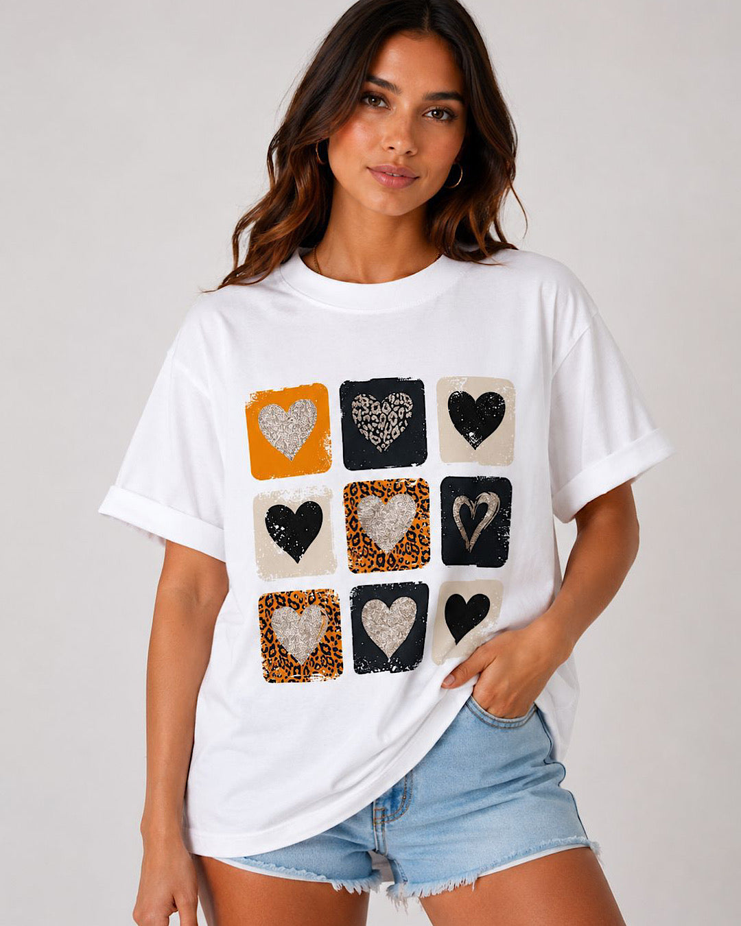 White Multi Heart Tee