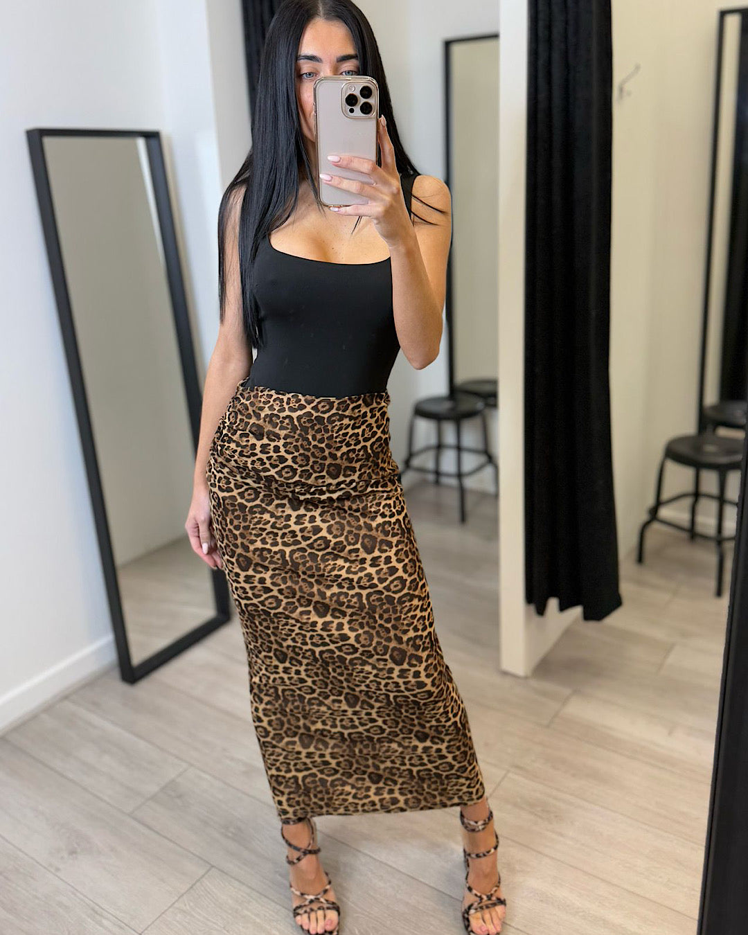 Leopard Print Midi Skirt
