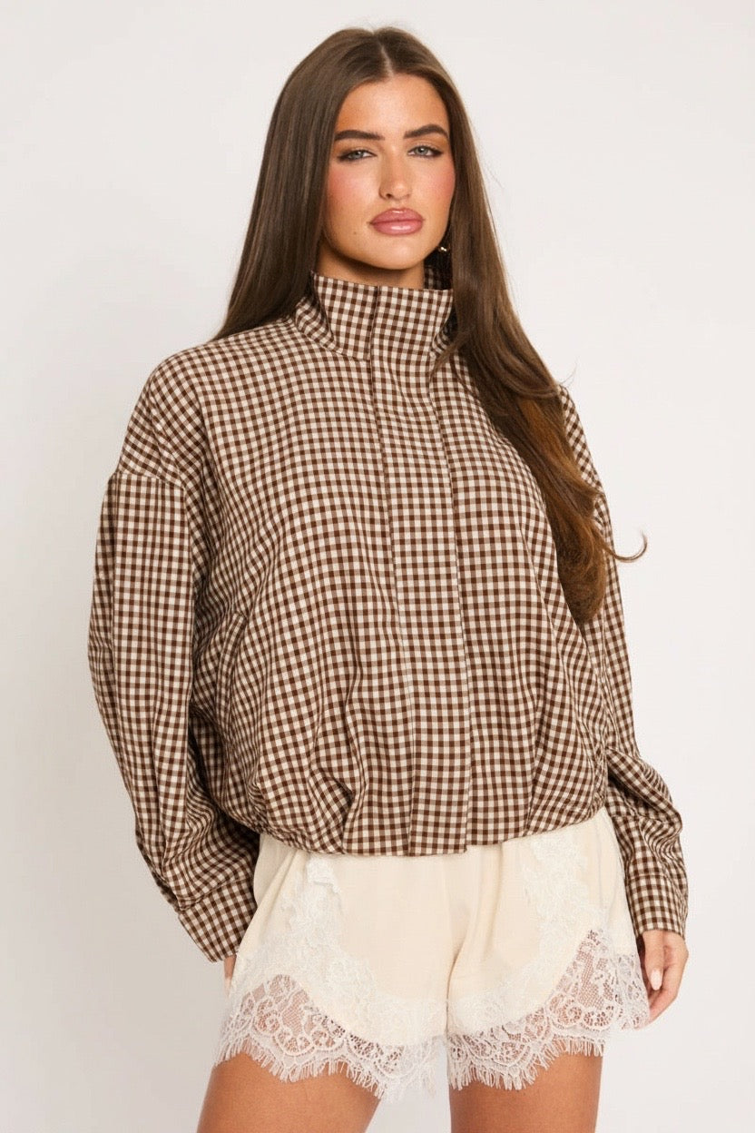 Funnel Neck Check Jacket