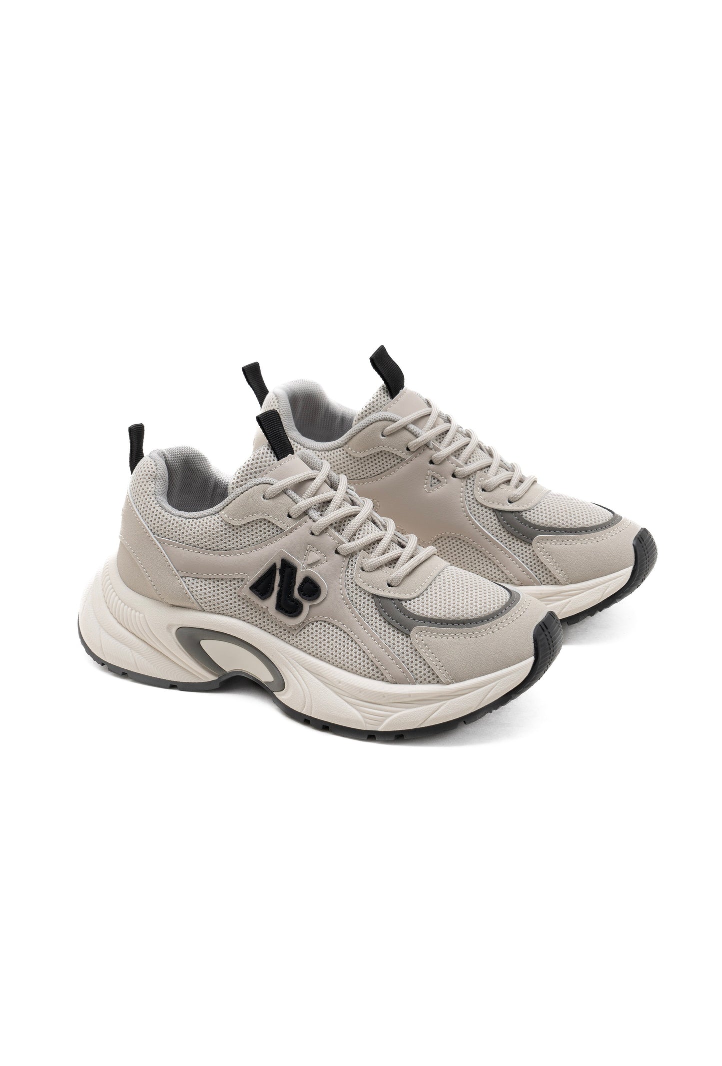 Grey with Beige Lace Up Trainers
