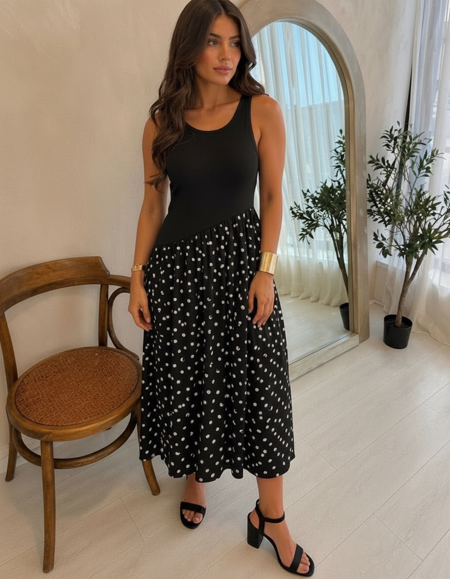 Black Polka Midi Dress