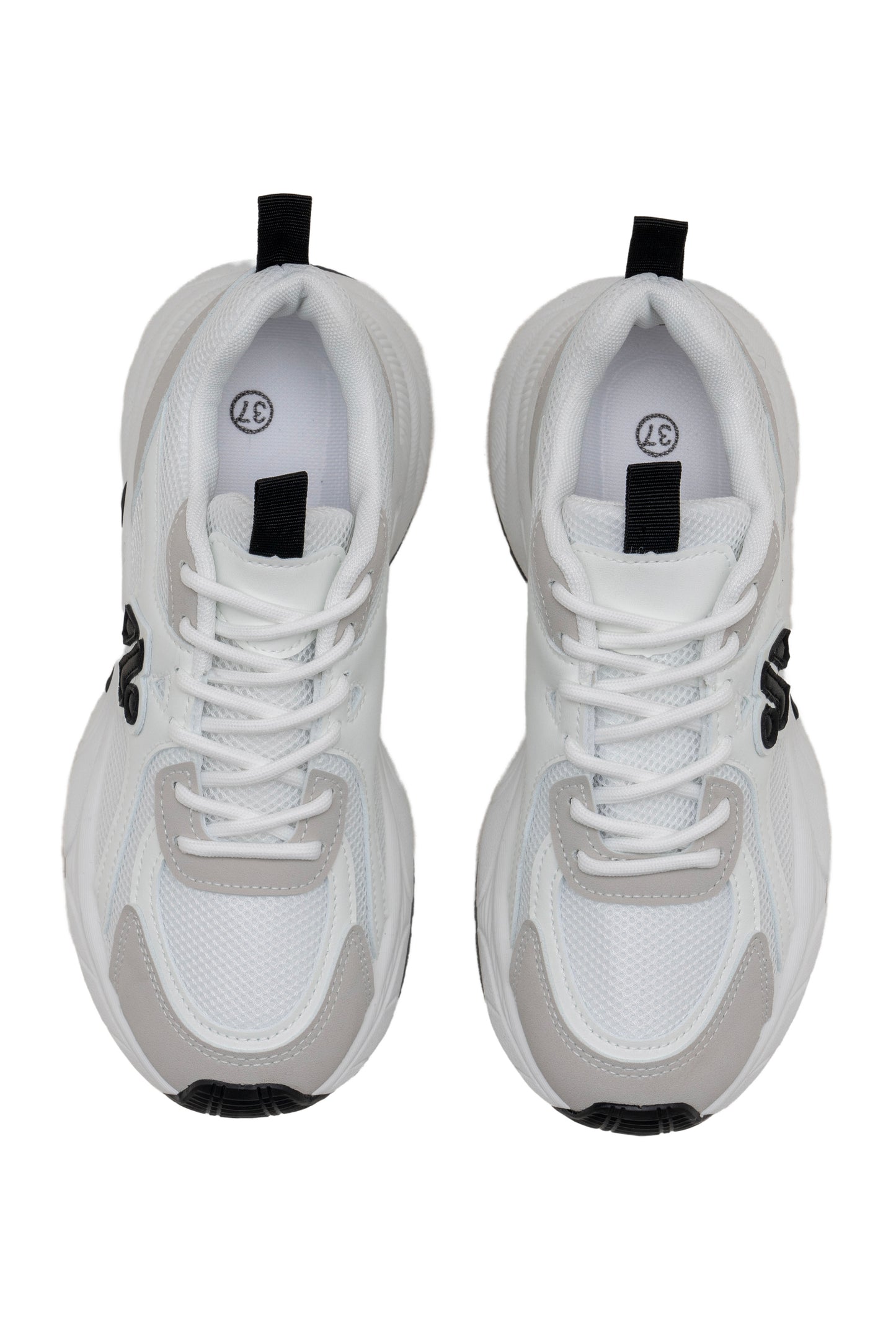 White with Black Lace Up Trainers