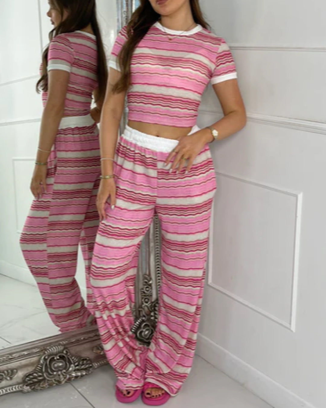 Pink Stripe Co Ord Suit