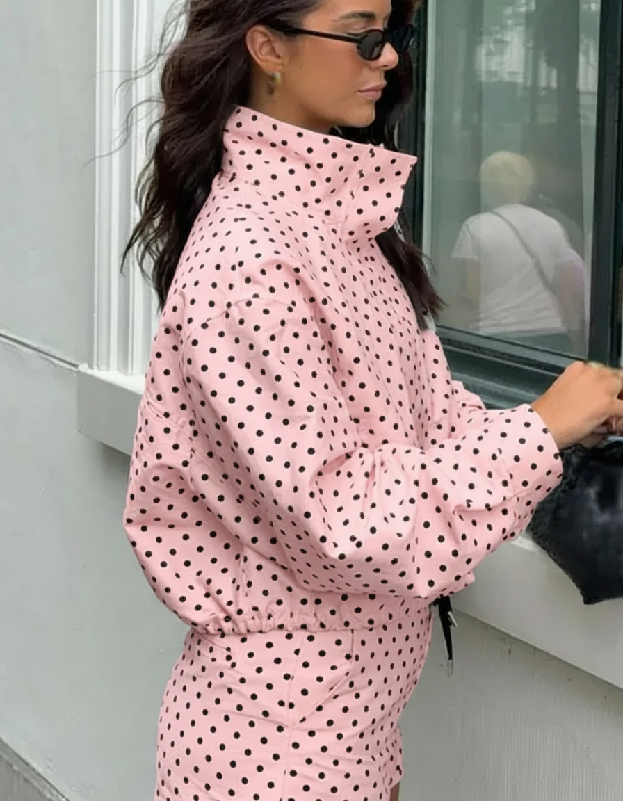Pink High Neck Polka Jacket