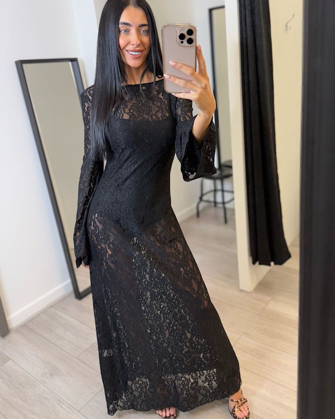 Black Backless Lace Maxi Dress