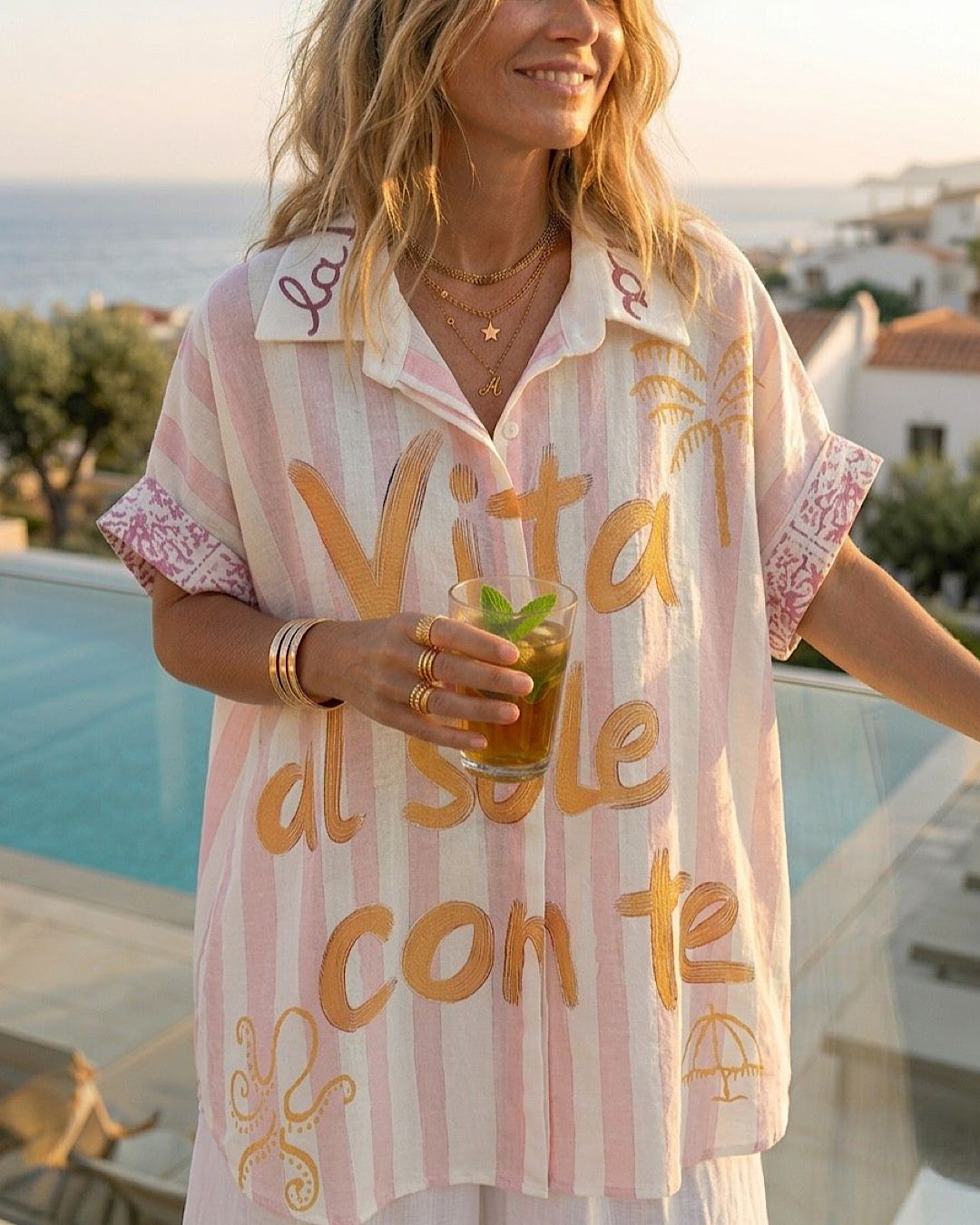 Pink White Stripe Oversized Shirt