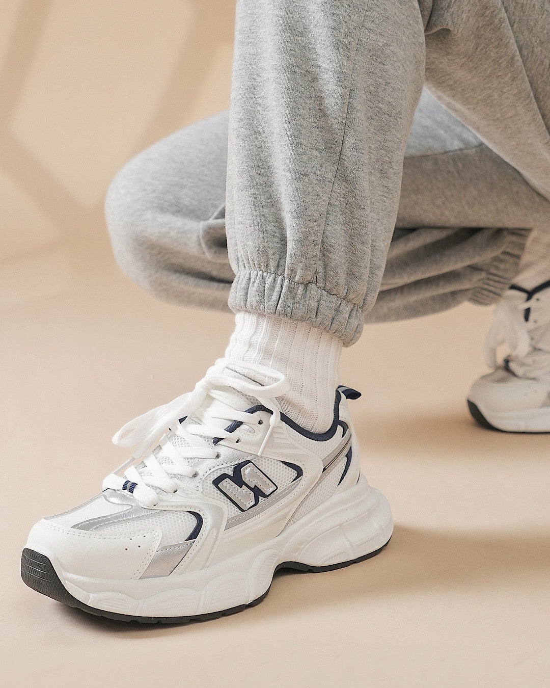 White Chunky Lace Up Trainers