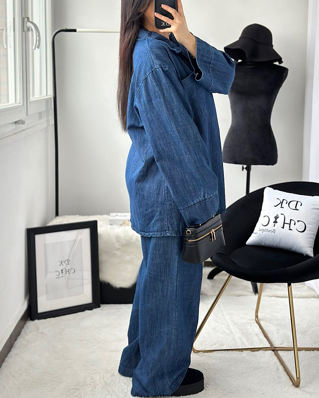 Dark Blue Collared Denim Suit