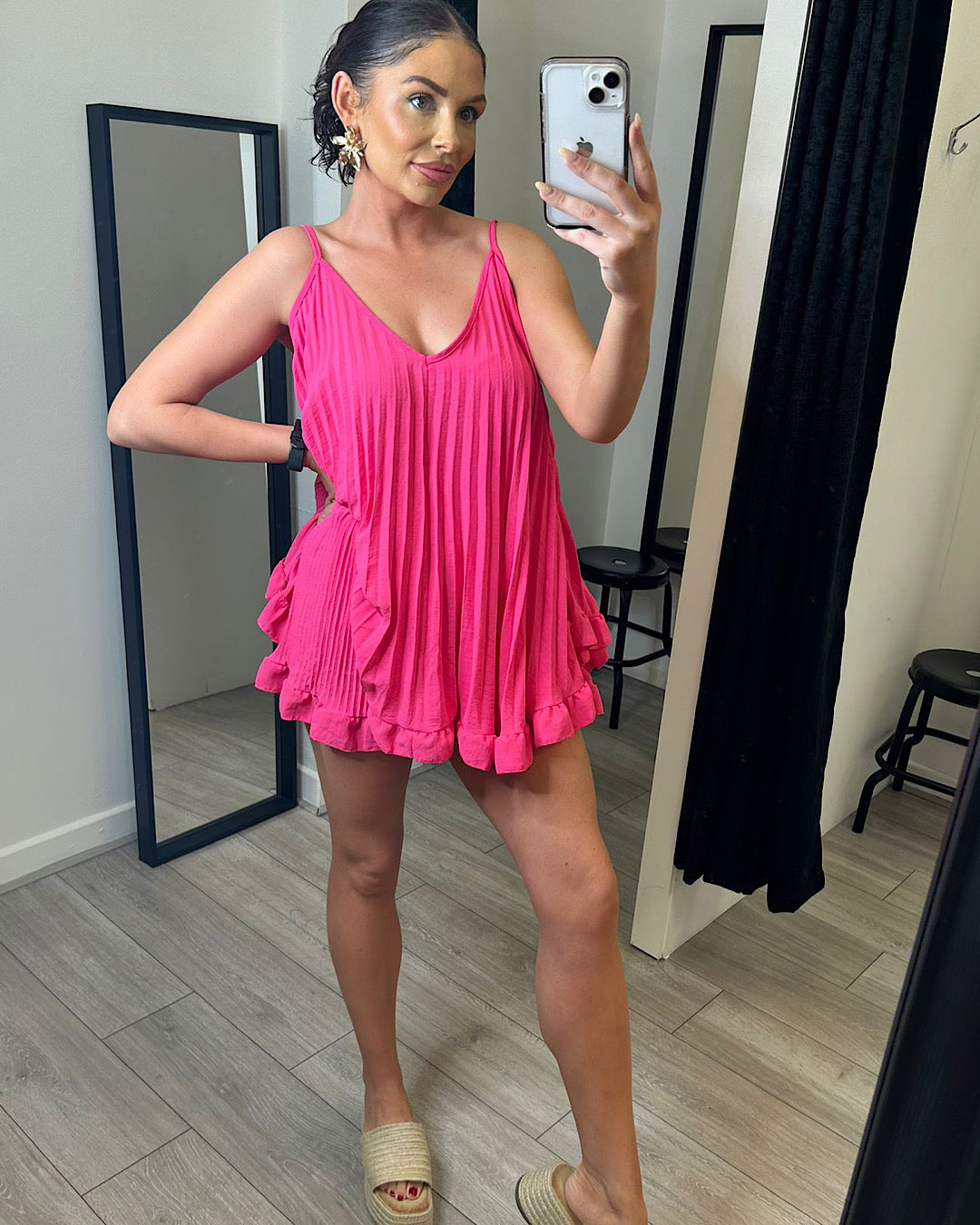 Fuchsia Pleated Top and Shorts Co Ord Suit