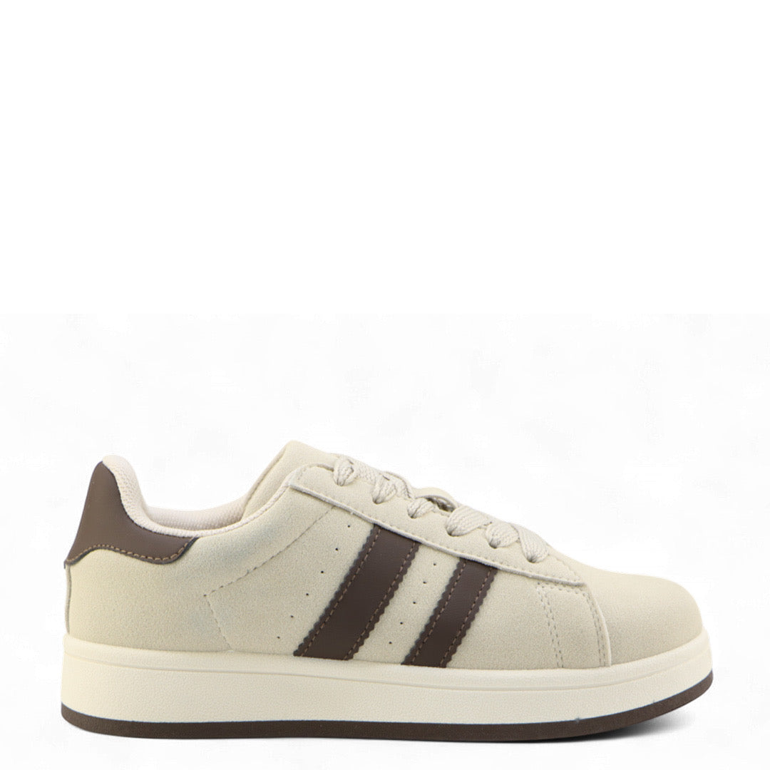 Beige Brown Double Stripe Trainers