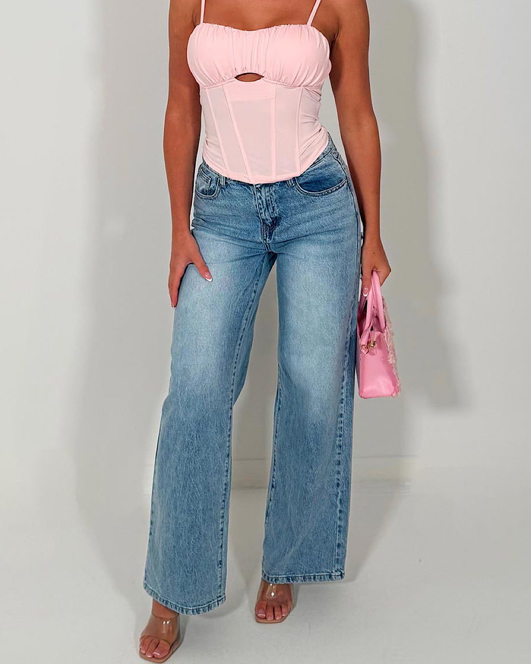 Pink Diamante Wide Leg Jeans