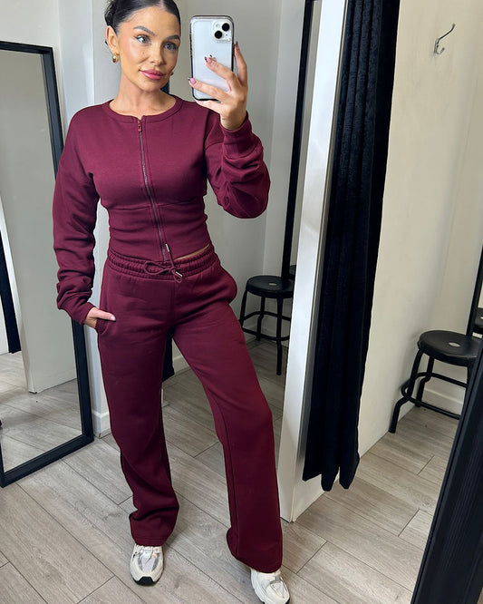 Wine Cinch Waist Jacket and Joggers Suit