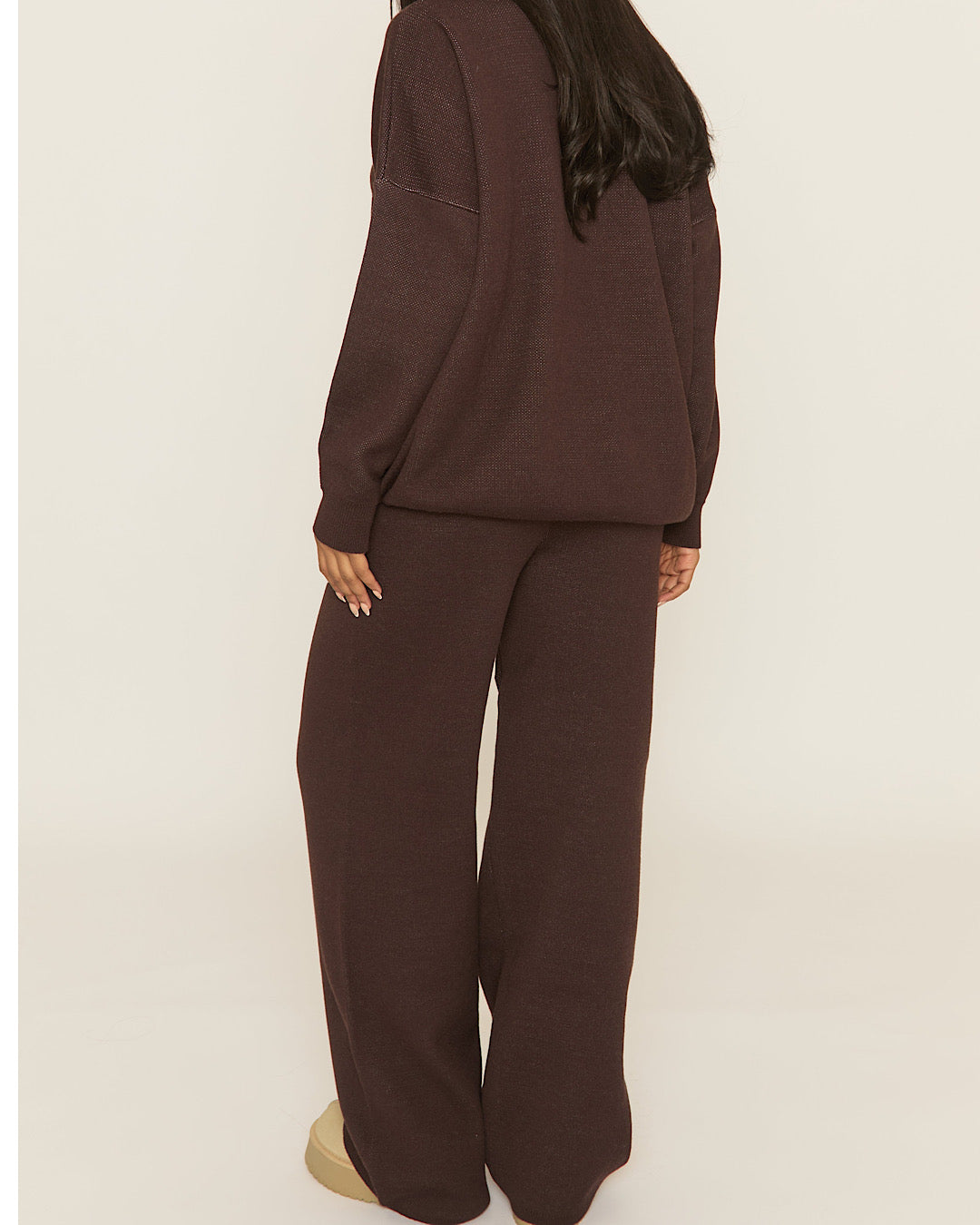 Chocolate Contrast Motif Knit Suit