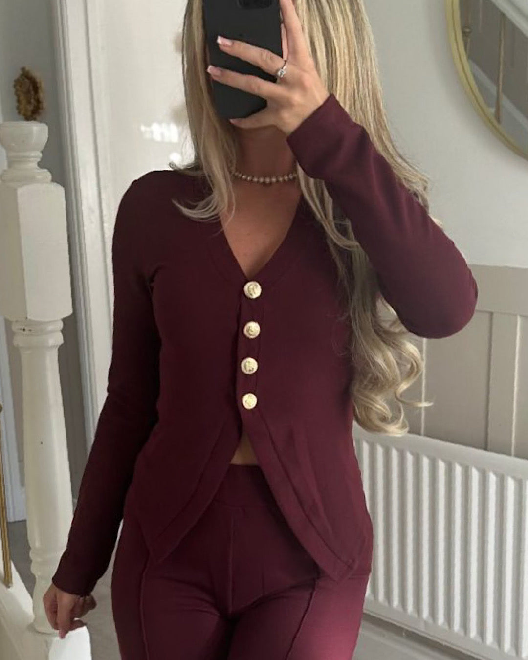 Gold Button Top and Trouser Suit