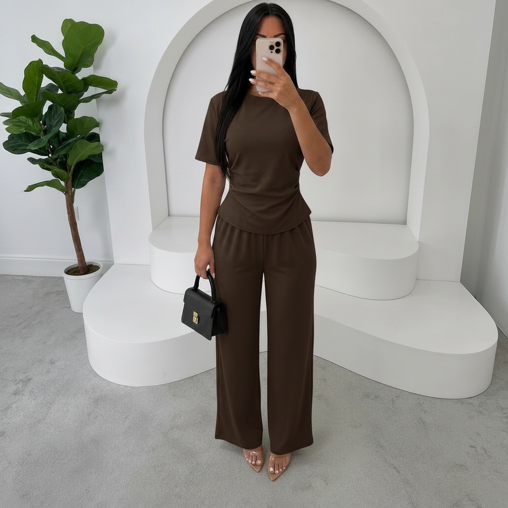 Chocolate Top and Trousers Co Ord Suit