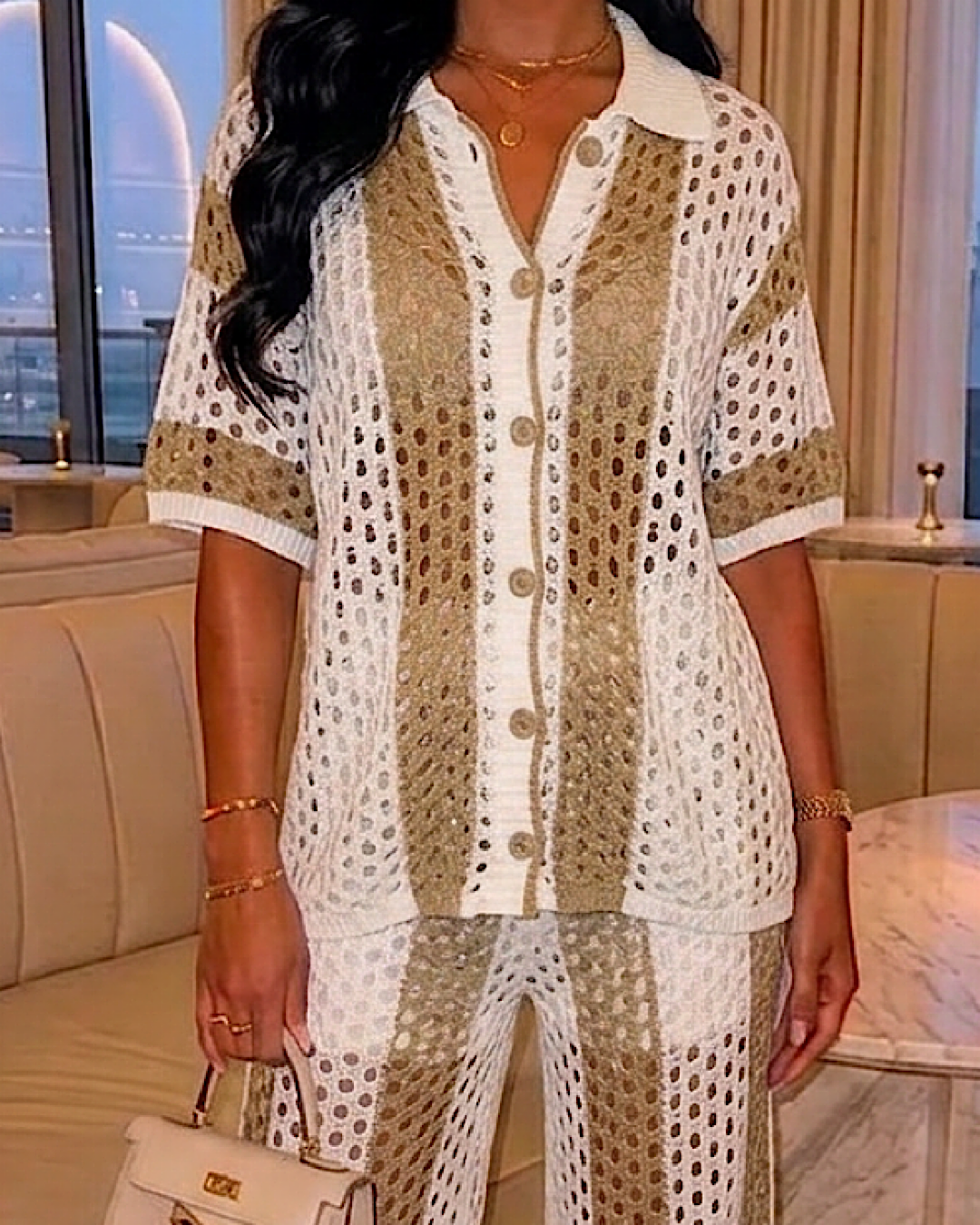 Crochet Stripe Knit Suit