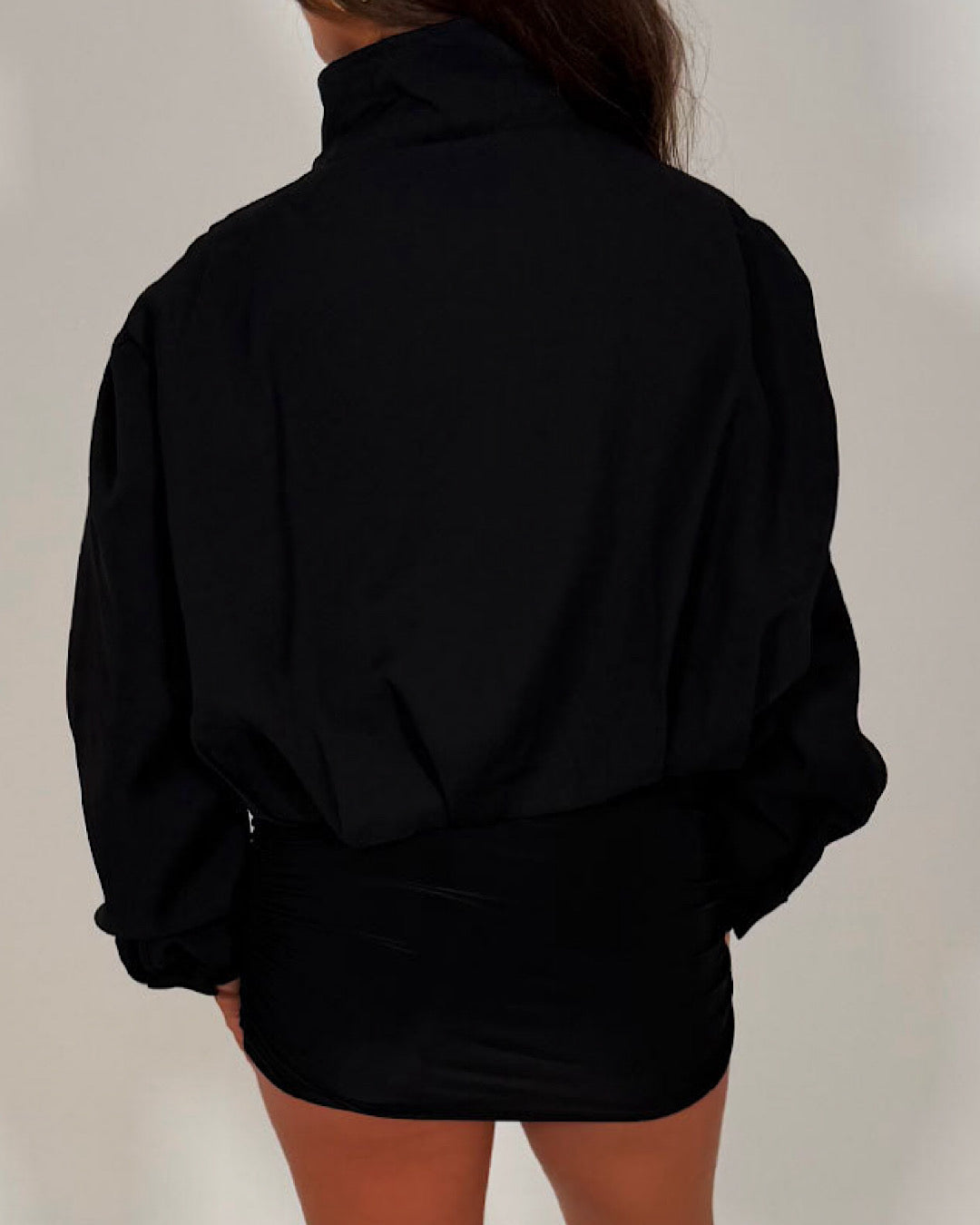 Black High Neck Ruched Jacket
