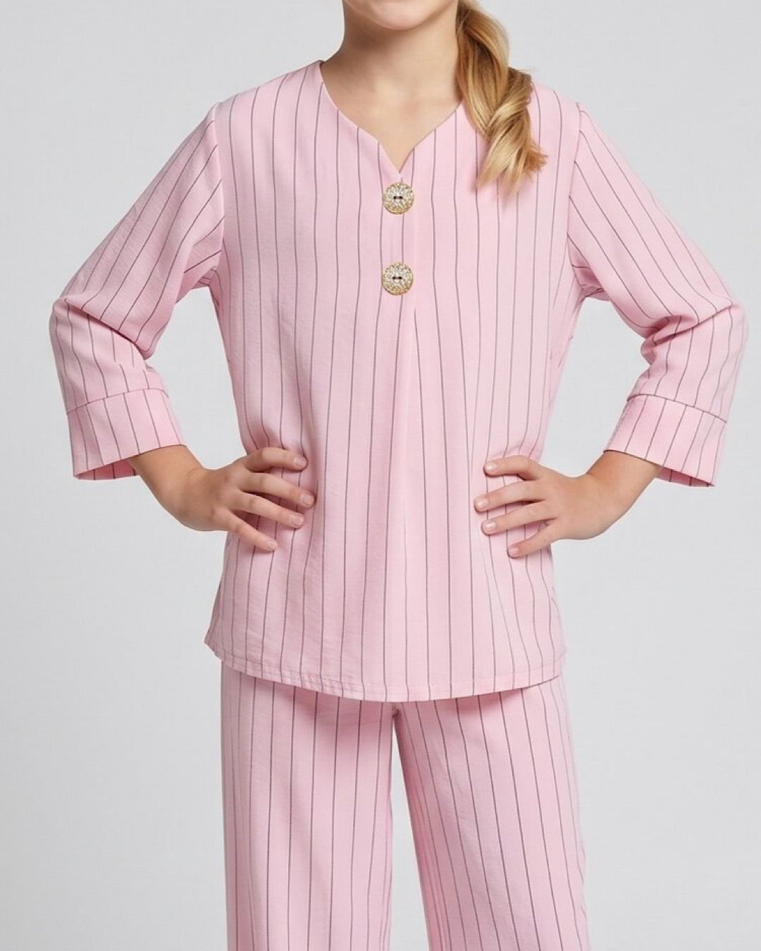 Kids Pink Stripe Co Ord Suit