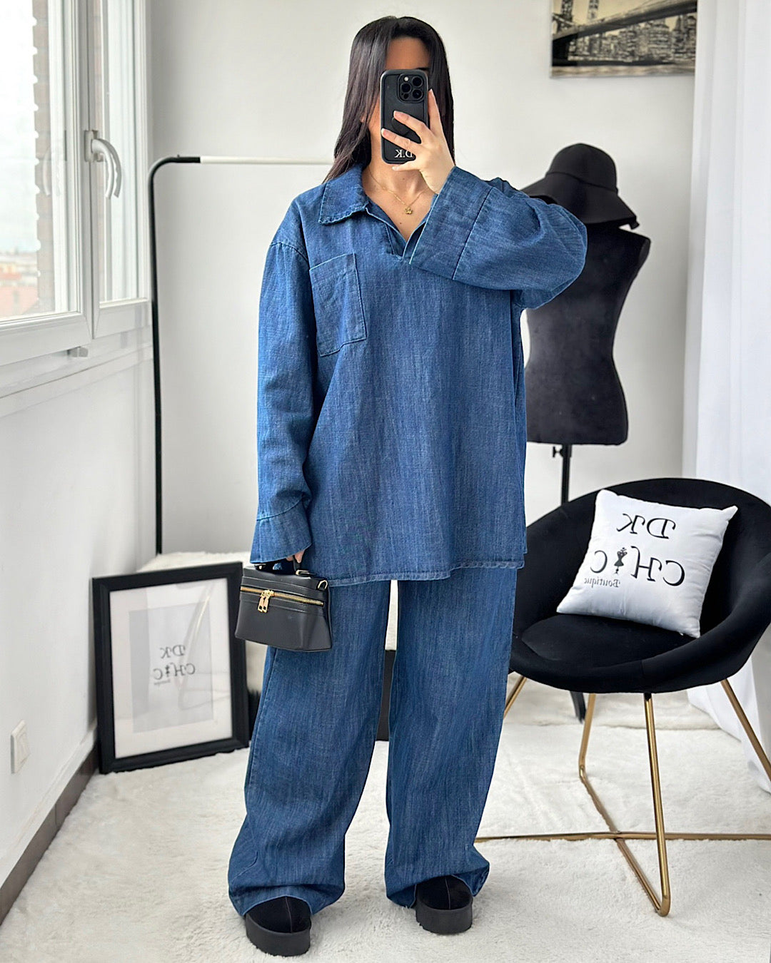 Dark Blue Collared Denim Suit