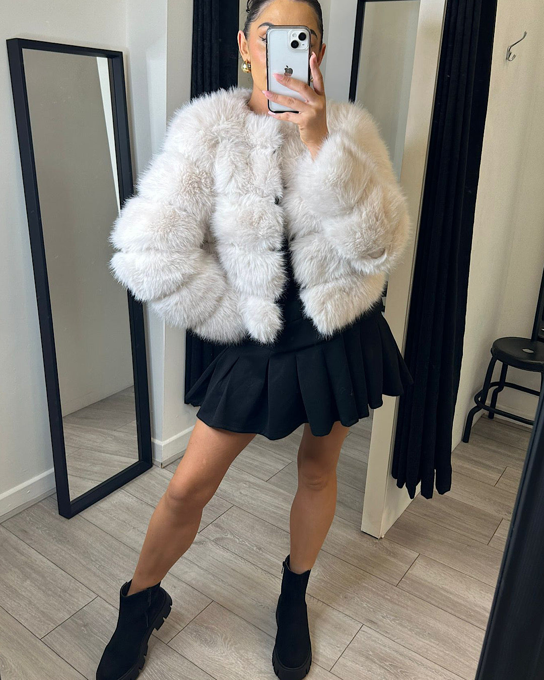 Beige Faux Fur Bubble Jacket