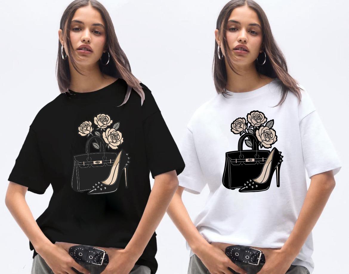 White Tee with Rose Print