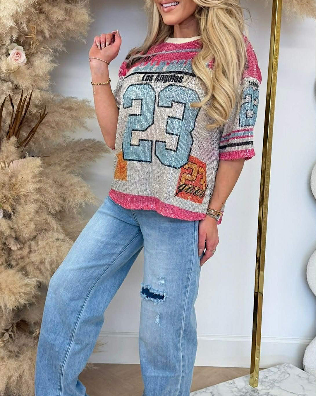 LA 23 Pink Sequin Top