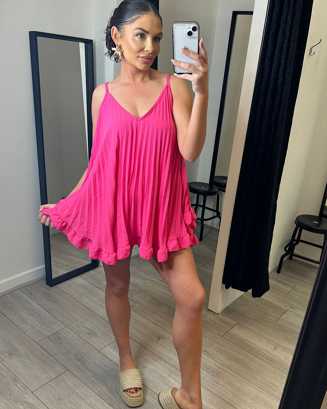 Fuchsia Pleated Top and Shorts Co Ord Suit